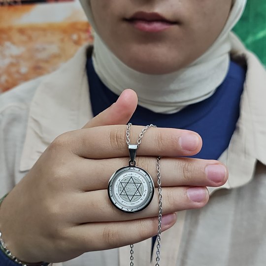 Mührü Süleyman Kolye, Kararmaz Çelik, Gümüş Renk, Büyük Model