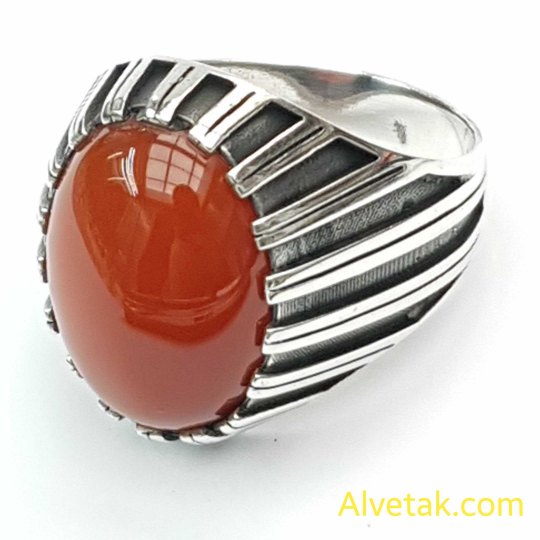 Kırmızı Akik Taşlı 925 Ayar Gümüş Erkek Yüzük : 02549