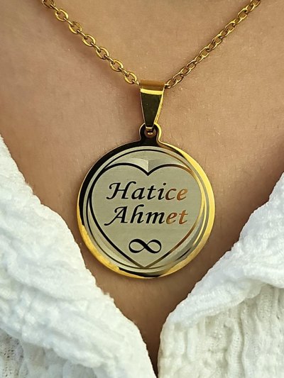 İsimli Kolye, Gold Renk, Kalp Şekilli, Paslanmaz Çelik, Büyük Model