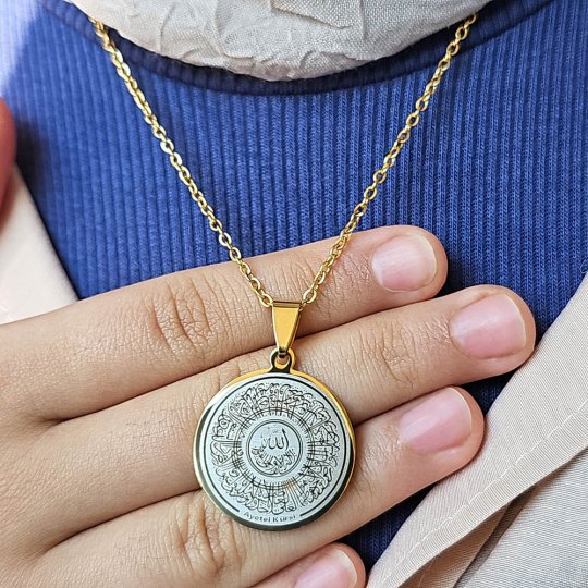 Ayetel Kürsü Kolye, Paslanmaz Çelik, Gold Renk, Hat Model