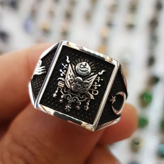 925 Ayar Osmanlı Ordu Armalı Gümüş Erkek Yüzük : 00729