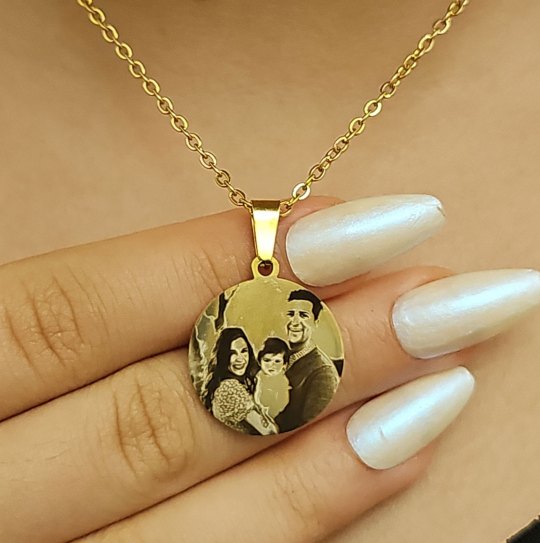 Resimli Kolye, Gold Renk, Paslanmaz Çelik, Çelik Kolye