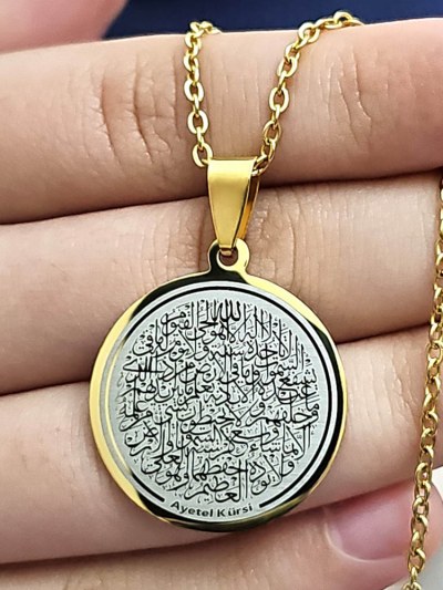 Ayetel Kürsü Kolye, Paslanmaz Çelik, Gold Renk, Büyük Model