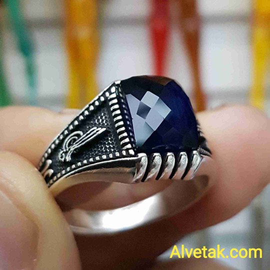 mavi zirkon taşlı 925 ayar gümüş erkek yüzük : 01052