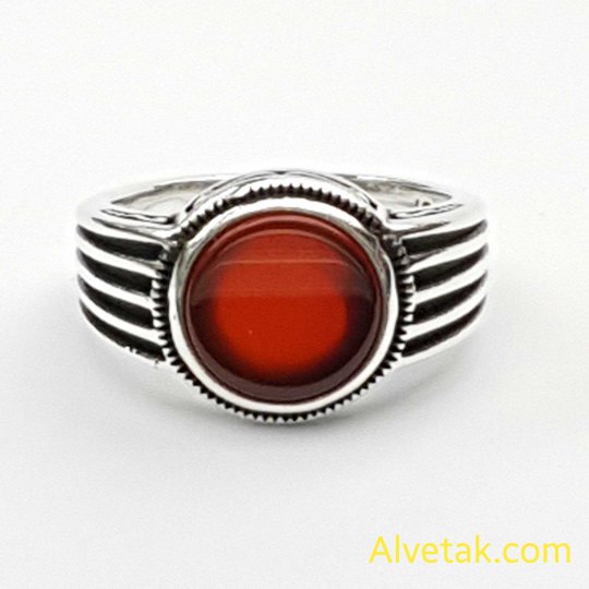 Kırmızı Akik Taşlı 925 Ayar Gümüş Erkek Yüzük : 02466