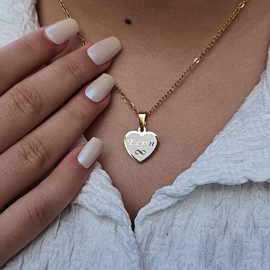 İsimli Kolye, Gold Renk, Kalp Şekilli, Çerçevesiz, Paslanmaz Çelik
