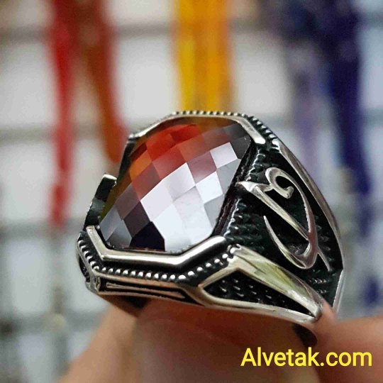 kırmızı zirkon taşlı 925 ayar gümüş erkek yüzük : 00996