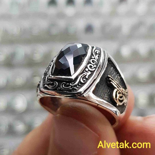 siyah zirkon taşlı 925 ayar gümüş erkek yüzük : 01634