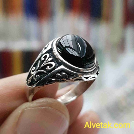 Siyah Oniks Taşlı 925 Ayar Gümüş Erkek Yüzük : 00851