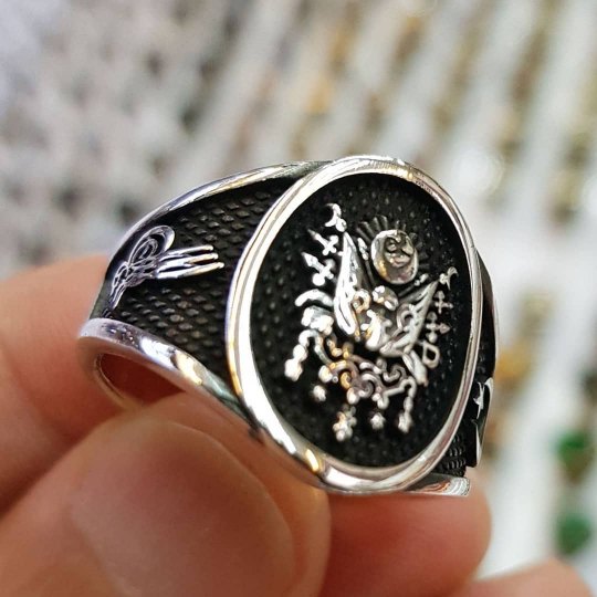 925 Ayar Osmanlı Ordu Armalı Gümüş Erkek Yüzük : 00124