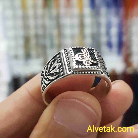 925 Ayar Tuğralı Dörtgen Gümüş Erkek Yüzük : 00939