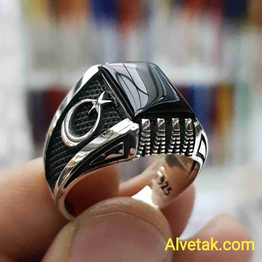 925 Ayar Siyah Oniks Taşlı Gümüş Erkek Yüzük : 00672