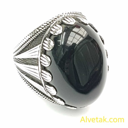 Siyah Oniks Taşlı 925 Ayar Gümüş Erkek Yüzük : 02344