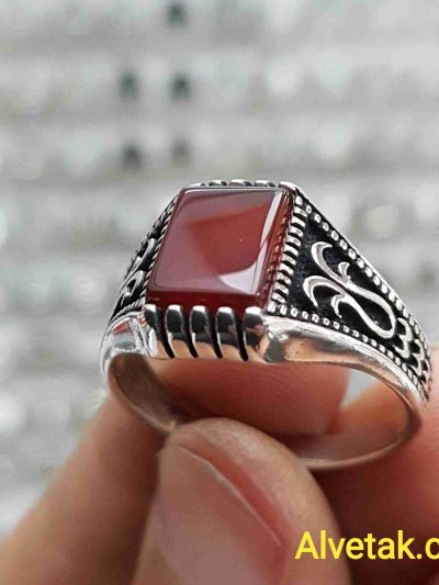 Kırmızı Akik Taşlı 925 Ayar Gümüş Erkek Yüzük : 01715