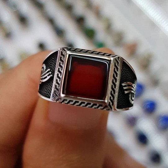 Kırmızı Akik Taşlı 925 Ayar Gümüş Erkek Yüzük : 00013