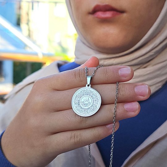 Ayetel Kürsü Kolye, Paslanmaz Çelik, Gümüş Renk, Hat Model