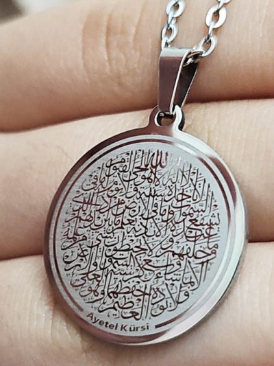 Ayetel Kürsü Kolye, Paslanmaz Çelik, Gümüş Renk, Büyük Model