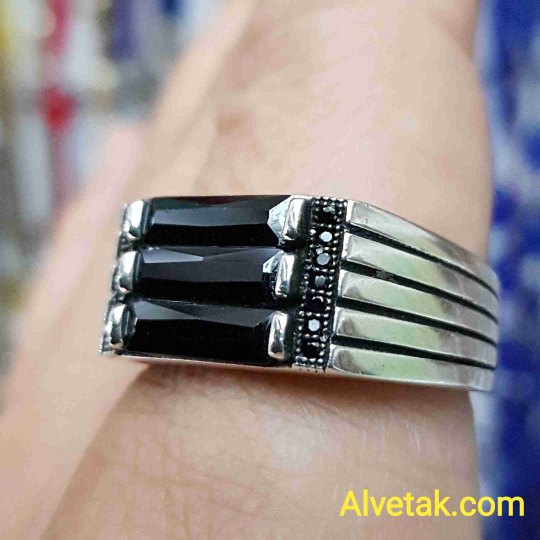 siyah zirkon taşlı 925 ayar gümüş erkek yüzük : 01090