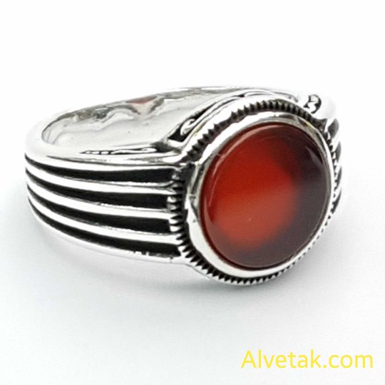 Kırmızı Akik Taşlı 925 Ayar Gümüş Erkek Yüzük : 02466