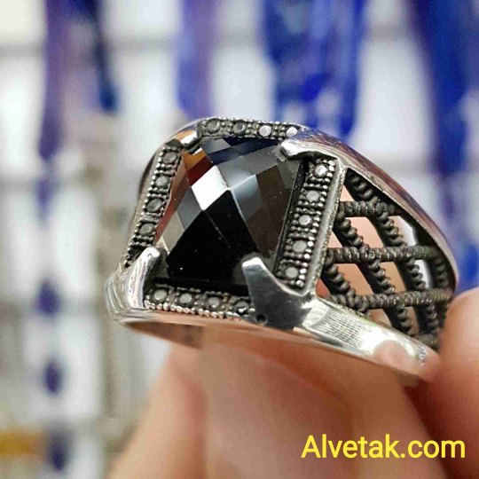siyah zirkon taşlı 925 ayar gümüş erkek yüzük : 01088