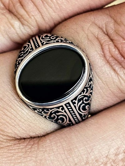 Siyah Oniks Taşlı 925 Ayar Gümüş Erkek Yüzük