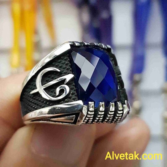 mavi zirkon taşlı 925 ayar gümüş erkek yüzük : 00983