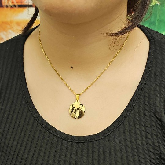 Resimli Kolye, Gold Renk, Paslanmaz Çelik, Çelik Kolye