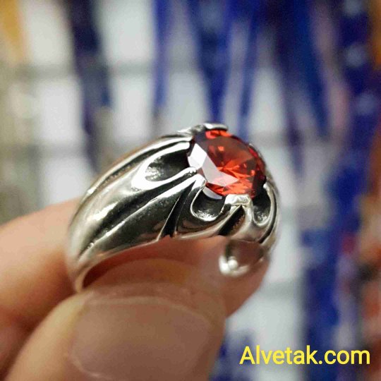 kırmızı zirkon taşlı 925 ayar gümüş erkek yüzük : 00460
