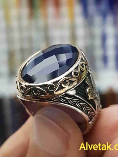 mavi zirkon taşlı 925 ayar gümüş erkek yüzük : 01337