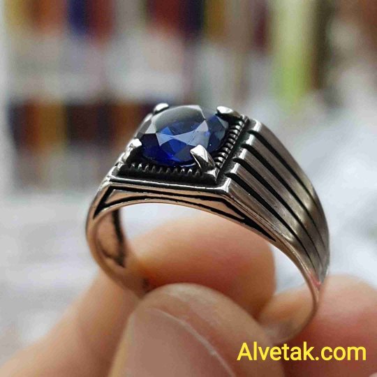 mavi zirkon taşlı 925 ayar gümüş erkek yüzük : 02088