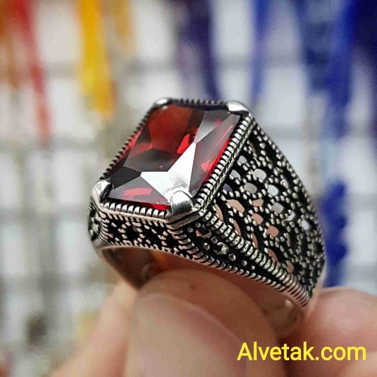 kırmızı zirkon taşlı 925 ayar gümüş erkek yüzük : 01348