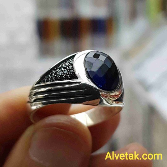 mavi zirkon taşlı 925 ayar gümüş erkek yüzük : 01985