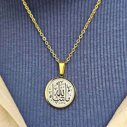 Maşallah Kolye, Kararmaz Çelik Kolye, Gold Renk