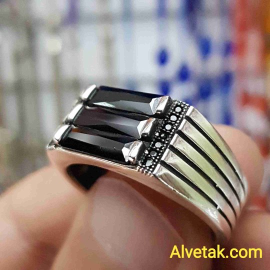 siyah zirkon taşlı 925 ayar gümüş erkek yüzük : 01090