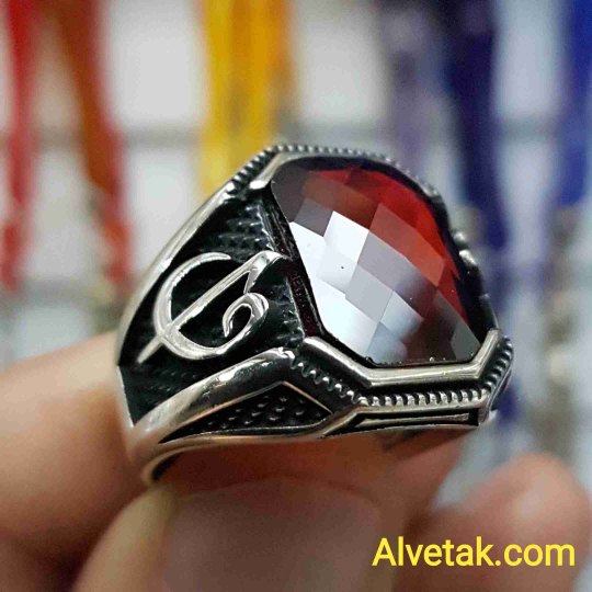 kırmızı zirkon taşlı 925 ayar gümüş erkek yüzük : 00996