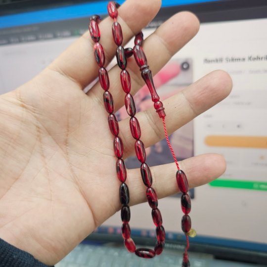 Kırmızı Siyah Sıkma Kehribar Tesbih SK002 Kırmızı Siyah Sıkma Kehribar Tesbih SK002