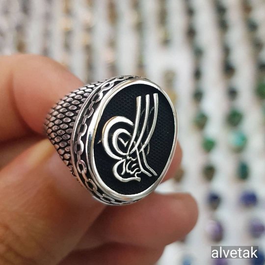 osmanlı tuğralı 925 ayar gümüş erkek yüzük : 00517