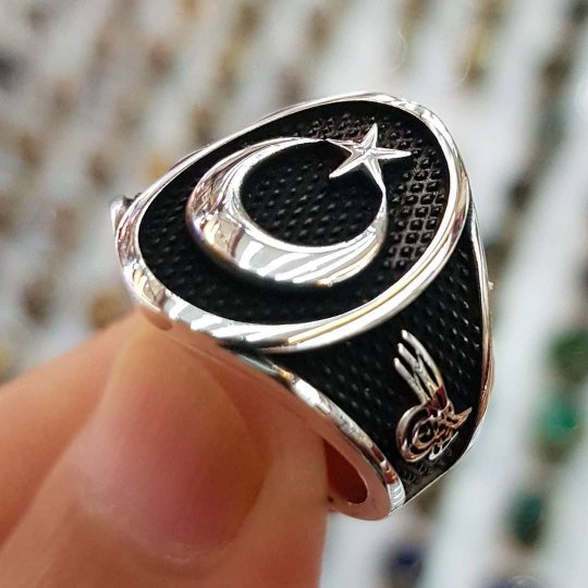 Ay Yıldız 925 Ayar Gümüş Erkek Yüzük : 00468