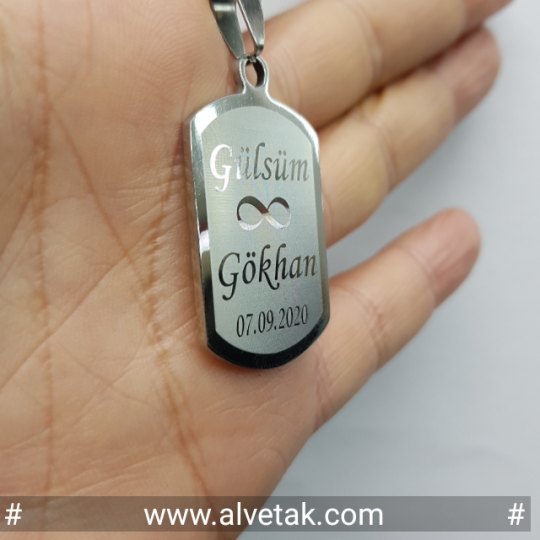 Kararmaz İsimli Çelik Kolye [ Dörtgen Model ]