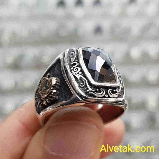 siyah zirkon taşlı 925 ayar gümüş erkek yüzük : 01634