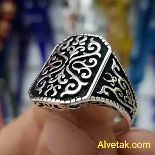 Desenli Dörtgen 925 Ayar Gümüş Erkek Yüzük : 00090