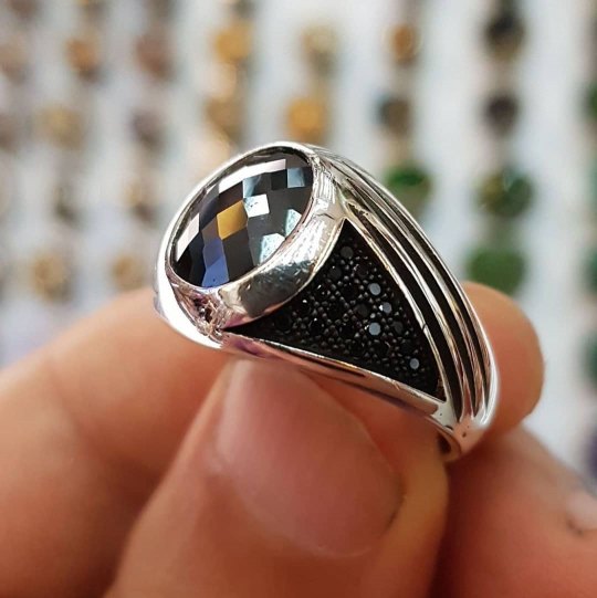 siyah zirkon taşlı 925 ayar gümüş erkek yüzük : 01402