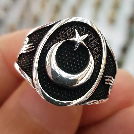 Ay Yıldız 925 Ayar Gümüş Erkek Yüzük : 00468 Ay Yıldız 925 Ayar Gümüş Erkek Yüzük : 00468